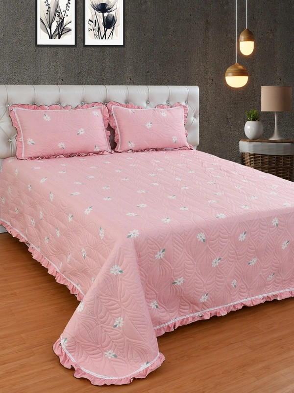 MORADO Glace Cotton Luxury Ultrasonic Printed Lightweight All Season Bedspreads/Quilted Bed Cover With 2 King Size Pillow Covers - (90x100 inches - Pink ) - 90x100 Inches, Pink