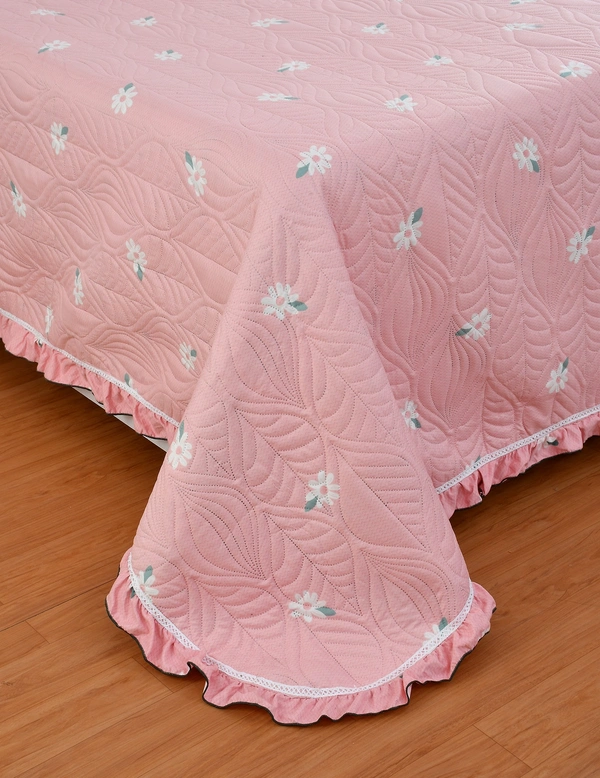 MORADO Glace Cotton Luxury Ultrasonic Printed Lightweight All Season Bedspreads/Quilted Bed Cover With 2 King Size Pillow Covers - (90x100 inches - Pink ) - 90x100 Inches, Pink