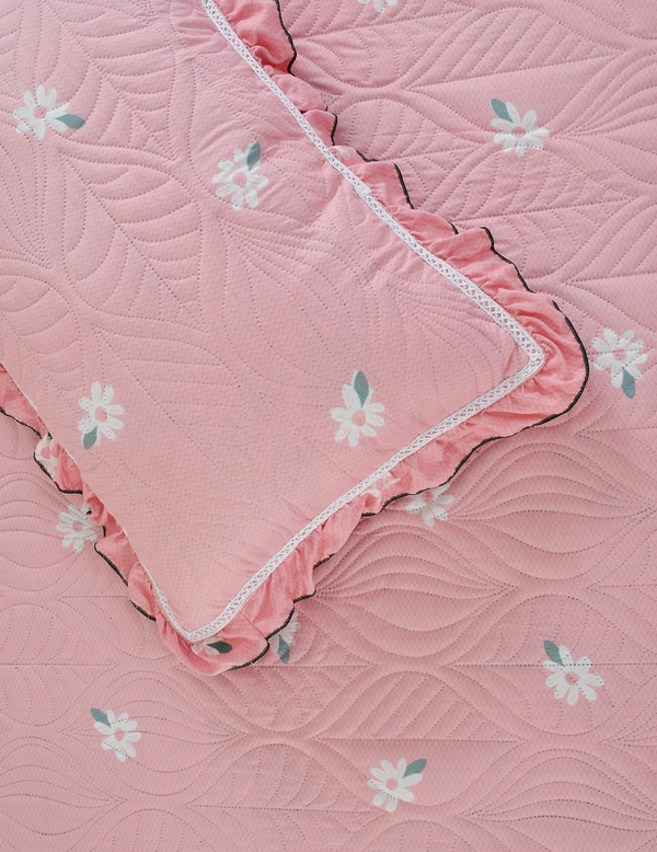 MORADO Glace Cotton Luxury Ultrasonic Printed Lightweight All Season Bedspreads/Quilted Bed Cover With 2 King Size Pillow Covers - (90x100 inches - Pink ) - 90x100 Inches, Pink