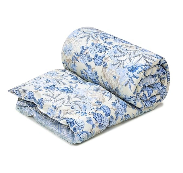 MORADO Glace Cotton Printed Reversible 150 GSM AC Comforter/Quilt/Blanket for Double Bed (90x100 Inches) Off White - 90x100 Inches, Off White
