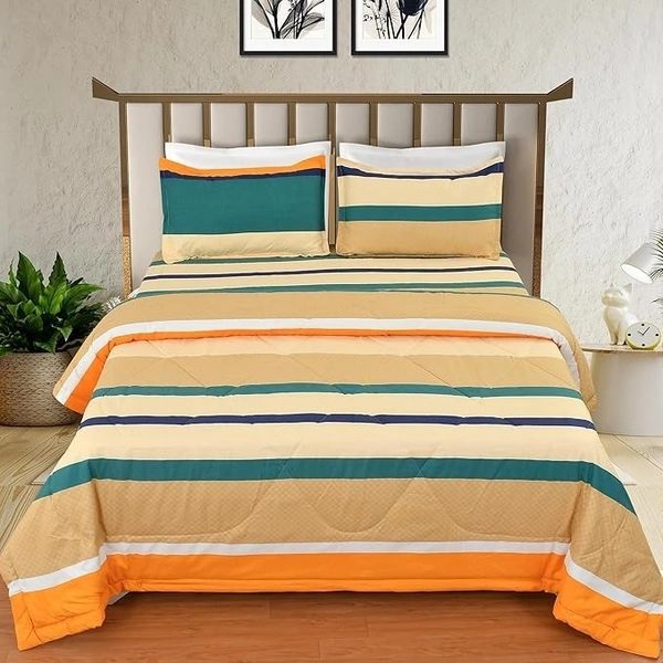 MORADO Glace cotton Printed Reversible 150 GSM AC Comforter/Quilt/Blanket for Double Bed (90x100 Inches) - 90x100 Inches, Green Beige