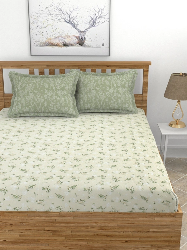 MORADO Glace Cotton King Size Bedsheet with 2 Pillow Covers with Frill (108x108, Inches) - 108x108 Inches, Cream
