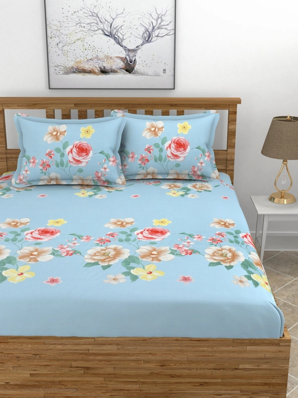 MORADO Premium Glace Cotton King Size Double Bedsheet With 2 King Size Pillow Covers (108x108 Inches) - 108x108 Inches, Sky Blue