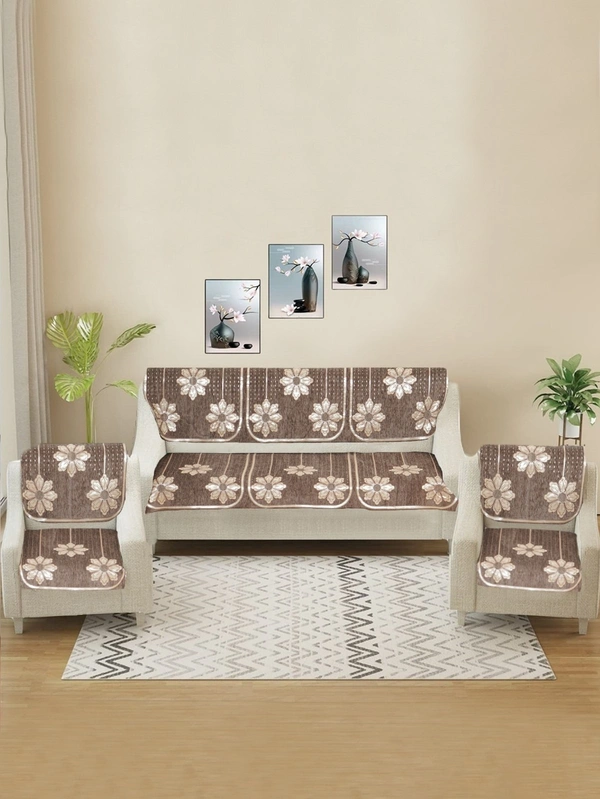 MORADO 5 Seater Sofa Cover  Sofa Panel Premium Quality, Chenille for Ultimate Protection and Style Durable, 3+1+1 Settee Slipcover in Brown, - Brown