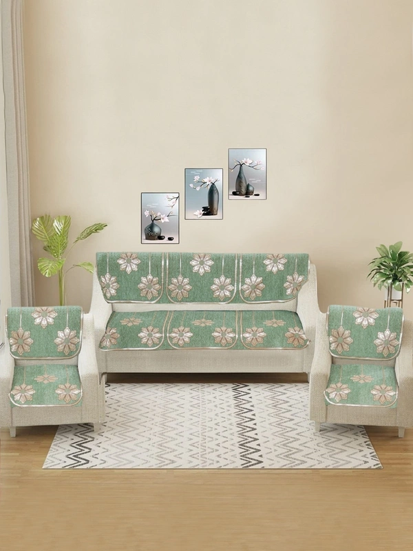 MORADO 5 Seater Sofa Cover  Sofa Panel Premium Quality, Chenille for Ultimate Protection and Style Durable, 3+1+1 Settee Slipcover in Light Green, - Light Green