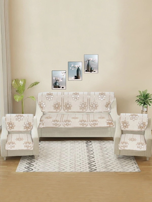 MORADO 5 Seater Sofa Cover  Sofa Panel Premium Quality, Chenille for Ultimate Protection and Style Durable, 3+1+1 Settee Slipcover in Off White, - Off White