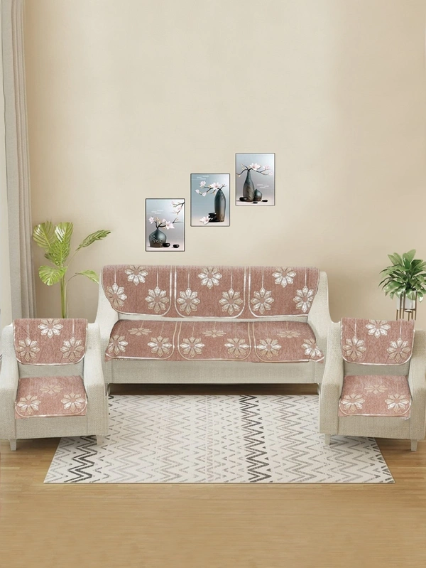 MORADO 5 Seater Sofa Cover  Sofa Panel Premium Quality, Chenille for Ultimate Protection and Style Durable, 3+1+1 Settee Slipcover in Peach, - Peach