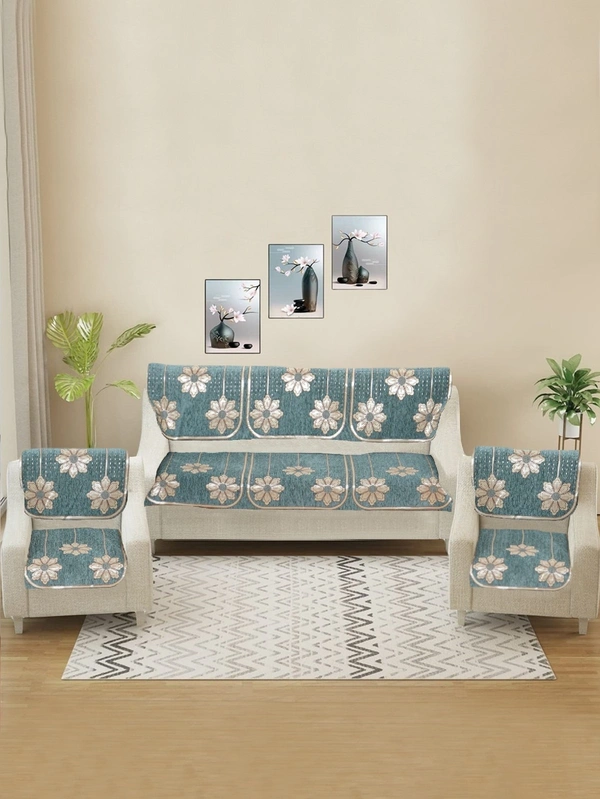 MORADO 5 Seater Sofa Cover  Sofa Panel Premium Quality, Chenille for Ultimate Protection and Style Durable, 3+1+1 Settee Slipcover in Sea Green, - Sea Green