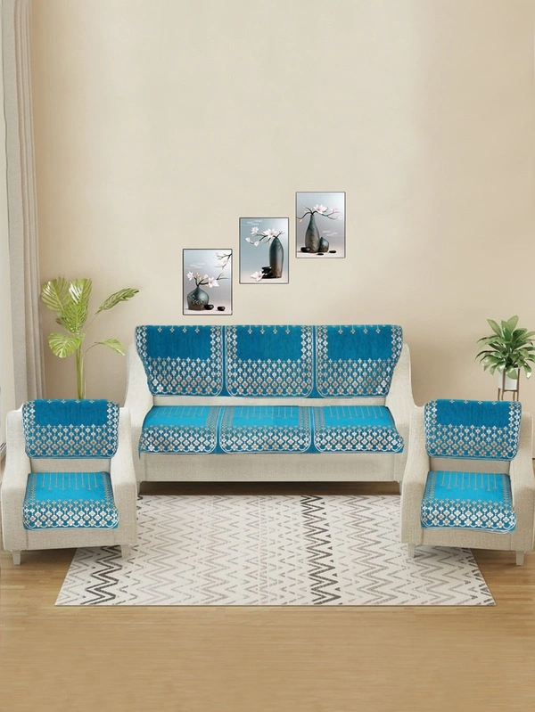 MORADO 5 Seater Sofa Cover  Sofa Panel Premium Quality, Chenille for Ultimate Protection and Style Durable, 3+1+1 Settee Slipcover in Aqua, - Aqua