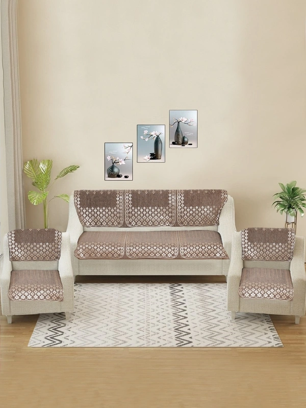 MORADO 5 Seater Sofa Cover  Sofa Panel Premium Quality, Chenille for Ultimate Protection and Style Durable, 3+1+1 Settee Slipcover in Brown, - Brown