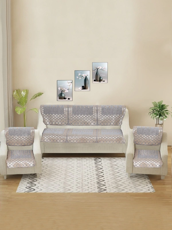 MORADO 5 Seater Sofa Cover  Sofa Panel Premium Quality, Chenille for Ultimate Protection and Style Durable, 3+1+1 Settee Slipcover in Light Grey, - Light Grey