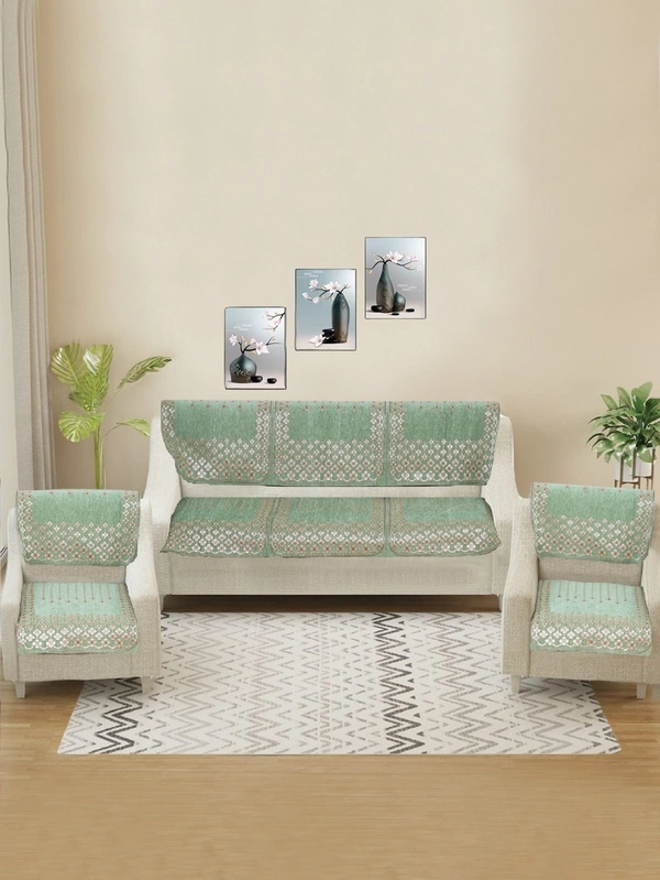 MORADO 5 Seater Sofa Cover  Sofa Panel Premium Quality, Chenille for Ultimate Protection and Style Durable, 3+1+1 Settee Slipcover in Light Green, - Light Green