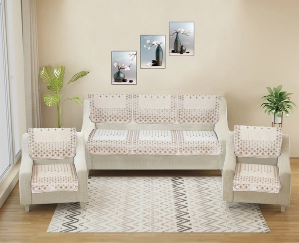 MORADO 5 Seater Sofa Cover  Sofa Panel Premium Quality, Chenille for Ultimate Protection and Style Durable, 3+1+1 Settee Slipcover in Off White, - Off White
