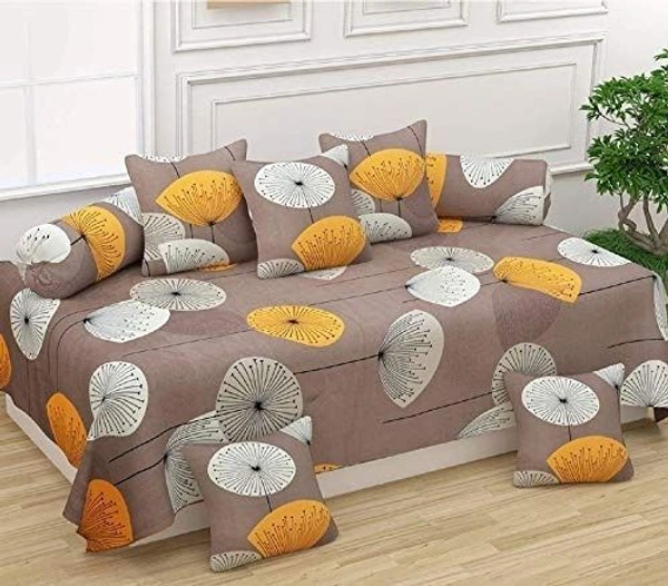 MORADO Glace Cotton 8 Pieces Diwan Set Including 1 Bedsheet, 5 Cushion Covers and 2 Bolster Covers, Dark Grey - Brown