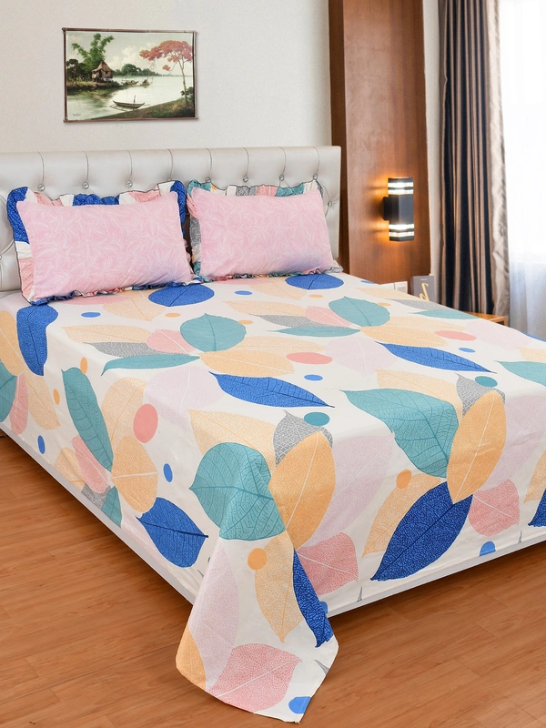 MORADO Glace Cotton King Size Bedsheet with 2 Pillow Covers with Frill (108x108, Inches) - 108x108 Inches, Mutlicolor