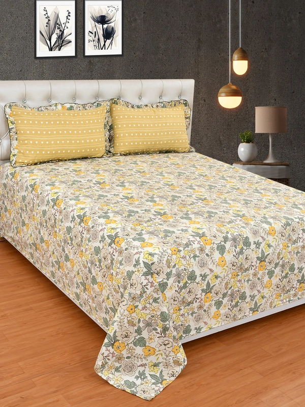 MORADO Glace Cotton King Size Bedsheet with 2 Pillow Covers with Frill (108x108, Inches) - 108x108 Inches, Yellow