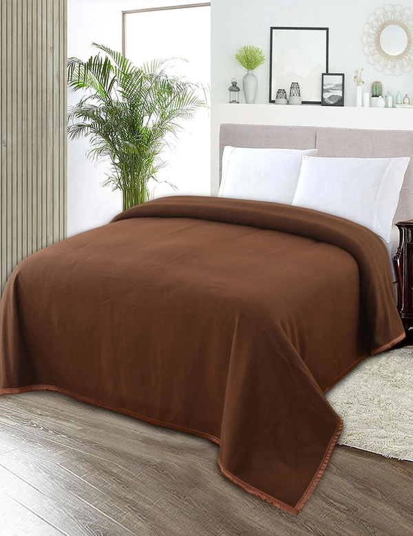 MORADO Polar Fleece Blanket for Mild Winters & AC Rooms with Satin Border | Soft & Cozy | All Season Blanket | Double Bed Size - 90x90 Inches - 90x90 Inches, Brown