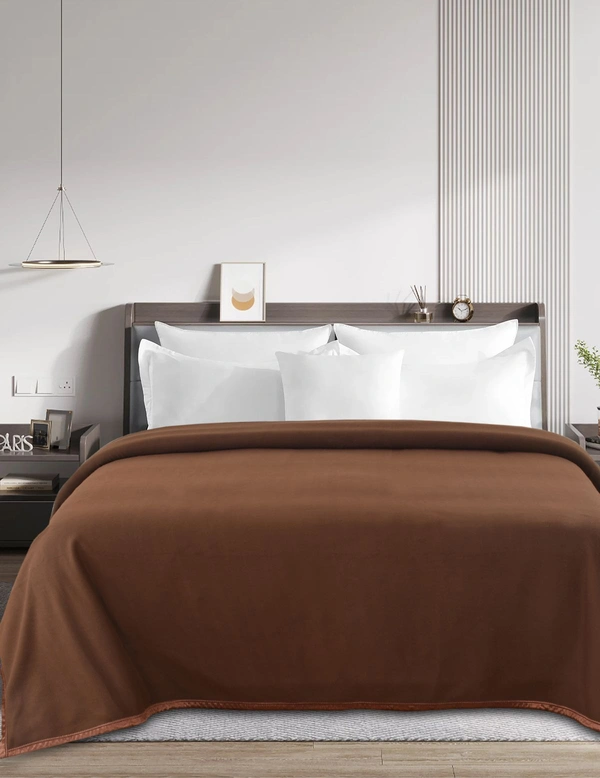 MORADO Polar Fleece Blanket for Mild Winters & AC Rooms with Satin Border | Soft & Cozy | All Season Blanket | Double Bed Size - 90x90 Inches - 90x90 Inches, Brown