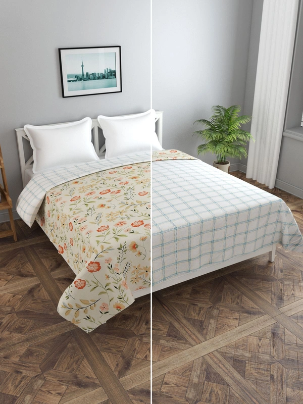 MORADO Glace Cotton 210 TC Double Bed Size Reversible Duvet Cover/Quilt Cover/Rajai Cover/Blanket Cover with Zipper (90x100 Inches, Brown Green) - 90x100 Inches, Beige