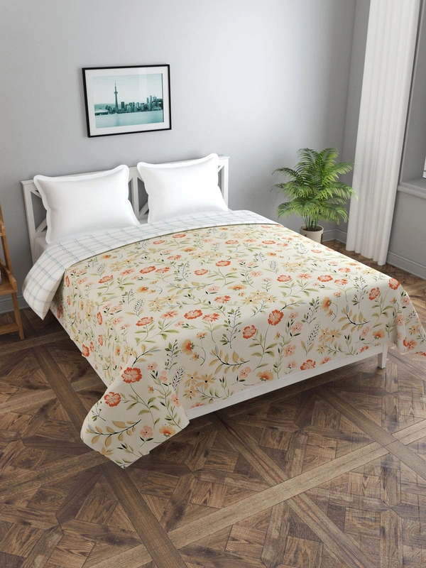 MORADO Glace Cotton 210 TC Double Bed Size Reversible Duvet Cover/Quilt Cover/Rajai Cover/Blanket Cover with Zipper (90x100 Inches, Brown Green) - 90x100 Inches, Beige