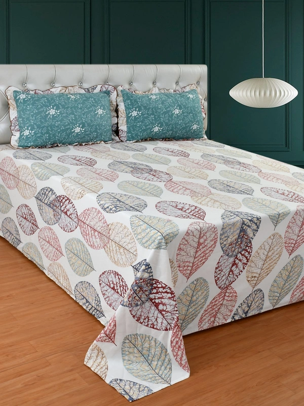 MORADO Glace Cotton King Size Bedsheet with 2 Pillow Covers with Frill (108x108, Inches) - 108x108 Inches, Offwhite