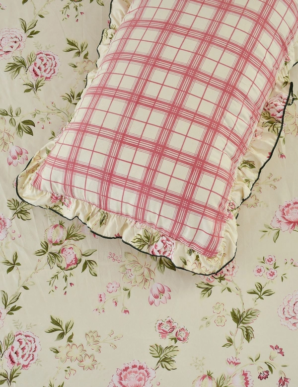 MORADO Glace Cotton King Size Bedsheet with 2 Pillow Covers with Frill (108x108, Inches) - 108x108 Inches, Pink