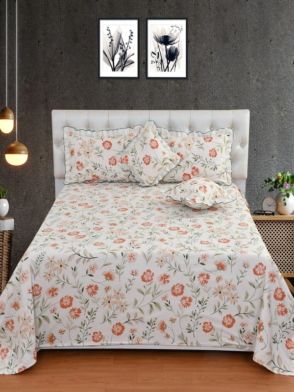 MORADO Glaace Cotton 5 Pcs Frill Bedding Set | Double Bed Size Bedsheet with 2 Pillow Covers and 2 Filled Cushions (90x100 Inches - Offwhite) - 90x100 Inches, Offwhite