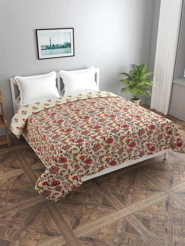 MORADO Glace Cotton Double Bed Size Reversible Duvet Cover/Quilt Cover/Rajai Cover/Blanket Cover with Zipper (90x100 Inches) - 90x100 Inches, Red Offwhite