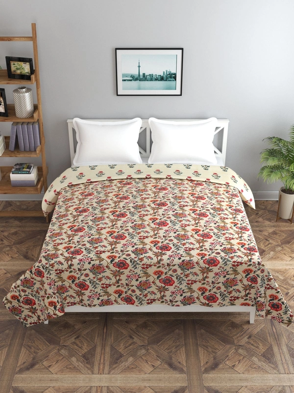 MORADO Glace Cotton Double Bed Size Reversible Duvet Cover/Quilt Cover/Rajai Cover/Blanket Cover with Zipper (90x100 Inches) - 90x100 Inches, Red Offwhite