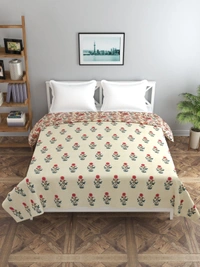 MORADO Glace Cotton Double Bed Size Reversible Duvet Cover/Quilt Cover/Rajai Cover/Blanket Cover with Zipper (90x100 Inches) - 90x100 Inches, Red Offwhite