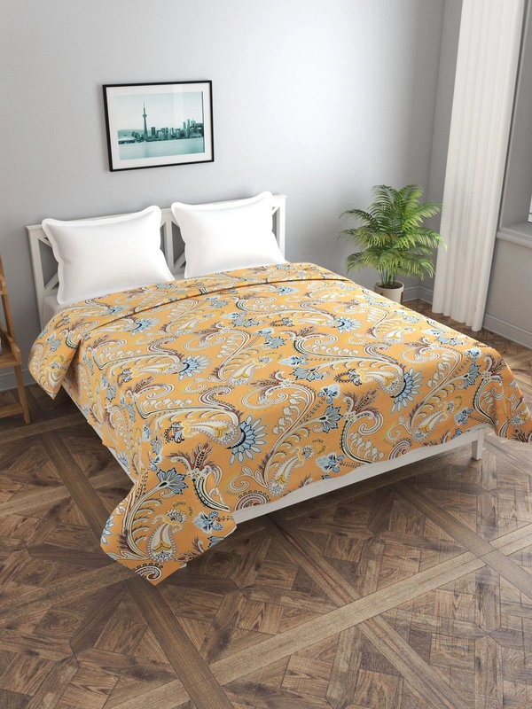 MORADO Glace Cotton Double Duvet Cover/Rajai Cover/Blanket Cover with Zipper (90x100 Inches) - 90x100 Inches, Mustard