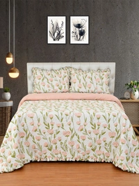 MORADO Glace Cotton Luxury Ultrasonic Printed Lightweight All Season Bedspreads/Quilted Bed Cover With 2 King Size Pillow Covers - (90x100 inches - OffWhite Pink) - 90x100 Inches, Offwhite Pink