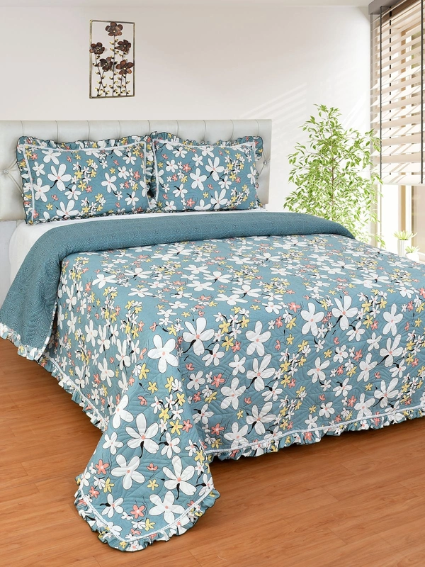 MORADO Glace Cotton Luxury Ultrasonic Printed Lightweight All Season Bedspreads/Quilted Bed Cover With 2 King Size Pillow Covers - (90x100 inches - Grey) - 90x100 Inches, Grey