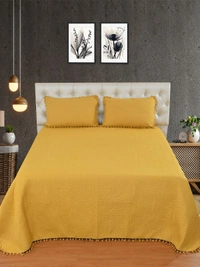 MORADO Glace Cotton Luxury Ultrasonic Printed Lightweight All Season Bedspreads/Quilted Bed Cover With 2 King Size Pillow Covers - (90x100 inches - OffWhite Pink) - 90x100 Inches, Mustard