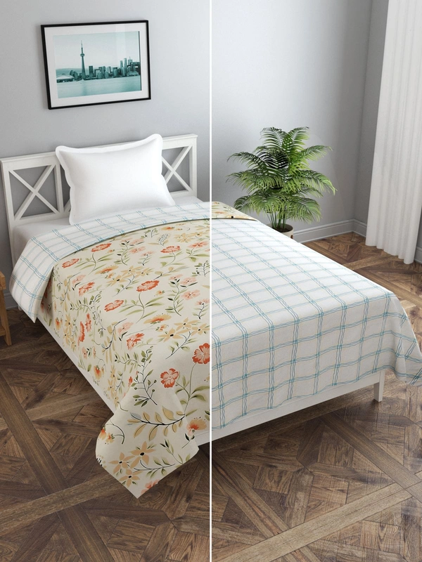 MORADO Glace Cotton Single Bed Size Reversible Duvet Cover/Quilt Cover/Rajai Cover/Blanket Cover with Zipper (60x90 Inches, Cream Green) - 60x90 Inches, Green