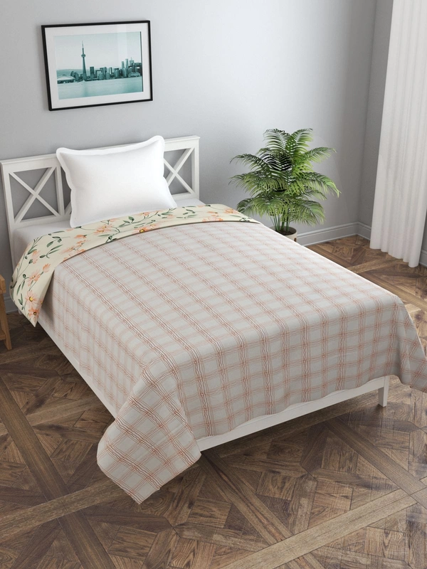 MORADO Glace Cotton Single Bed Size Reversible Duvet Cover/Quilt Cover/Rajai Cover/Blanket Cover with Zipper (60x90 Inches, Light Brown) - 60x90 Inches, Beige