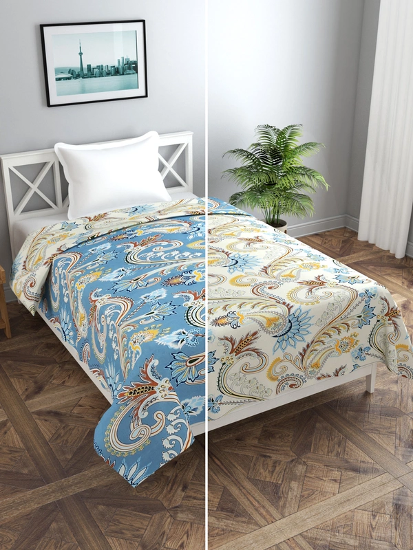 MORADO Glace cotton Double Bed King Size Reversible Quilt Cover/Duvet Cover/Rajai Cover/Blanket Cover with Zipper (60x90 Inches, Blue & White) - 60x90 Inches, Blue