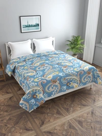MORADO Glace cotton Double Bed King Size Reversible Quilt Cover/Duvet Cover/Rajai Cover/Blanket Cover with Zipper (90 X 100 Inches, Blue & White) - 90x100 Inches, Blue