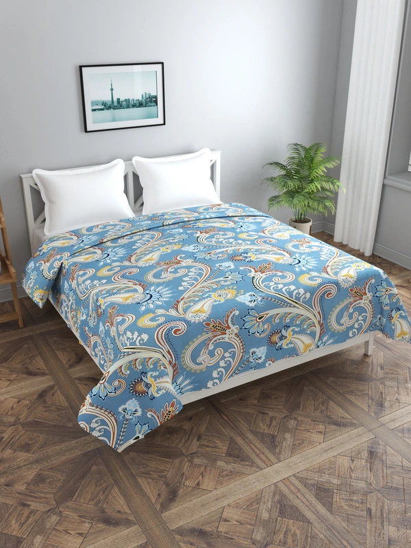 MORADO Glace cotton Double Bed King Size Reversible Quilt Cover/Duvet Cover/Rajai Cover/Blanket Cover with Zipper (90 X 100 Inches, Blue & White) - 90x100 Inches, Blue