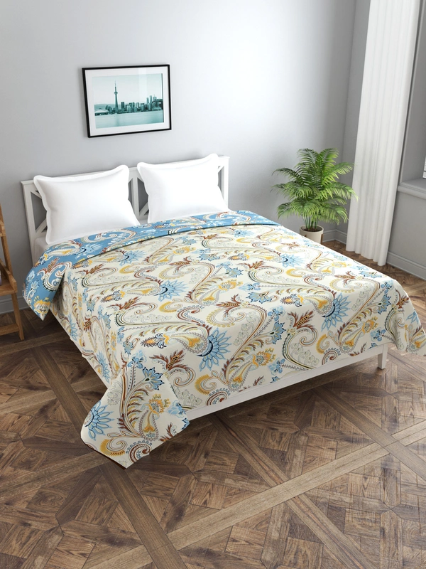 MORADO Glace Cotton Double Bed King Size Reversible Quilt Cover/Duvet Cover/Rajai Cover/Blanket Cover with Zipper (90 X 100 Inches, Blue & White) - 90x100 Inches, Blue