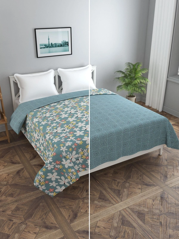MORADO Glace cotton 210 TC Double Bed Size Reversible Quilt Cover/Duvet Cover/Rajai Cover/Blanket Cover with Zipper (90x100 Inches, Grey) - 90x100 Inches, Grey