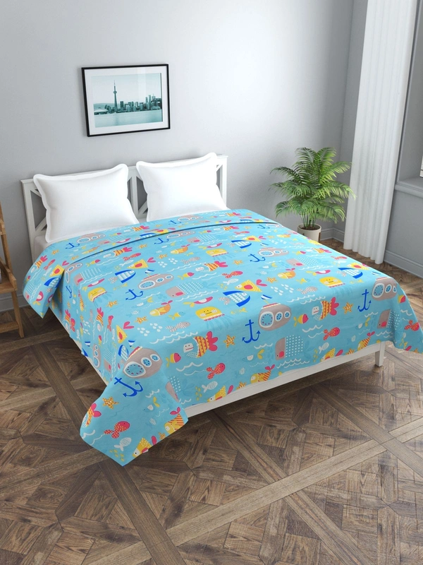 MORADO Glace Cotton Double Bed Quilt Cover / Duvet Cover / Rajai Cover / Blanket Cover with Zipper (90x100 Inches) - Blue