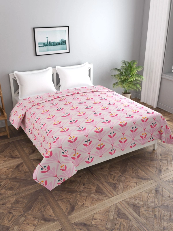 MORADO Glace Cotton Double Bed Quilt Cover / Duvet Cover / Rajai Cover / Blanket Cover with Zipper (90x100 Inches) - Pink