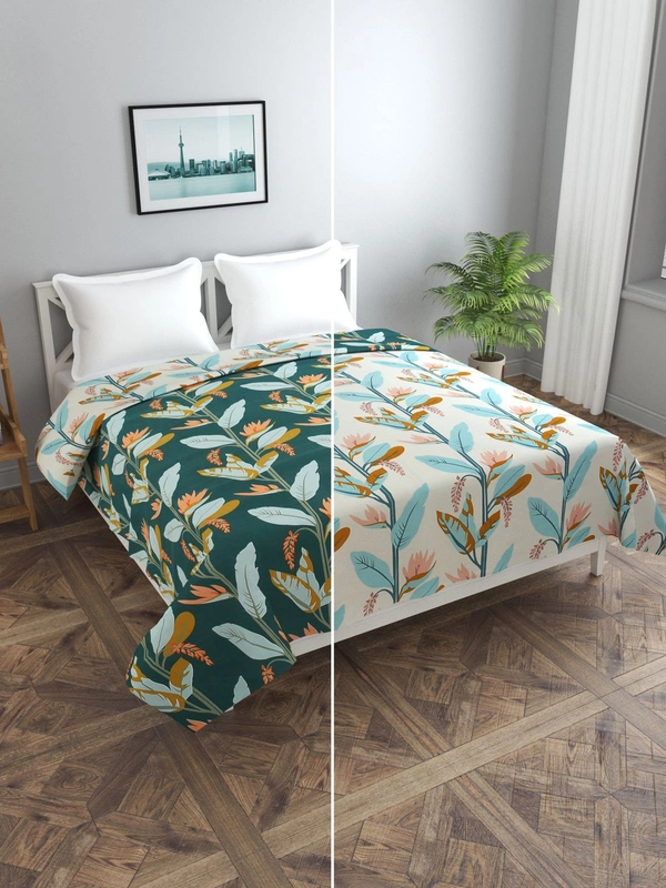 MORADO Glace Cotton Double Bed Reversible Quilt Cover / Duvet Cover / Rajai Cover / Blanket Cover with Zipper (90x100 Inches) - Green