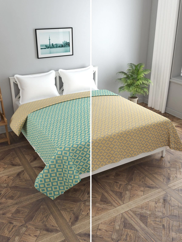 MORADO Glace Cotton Double Bed Size Reversible Quilt Cover/Duvet Cover/Rajai Cover/Blanket Cover with Zipper (90 X 100 Inches, Green Yellow) - Green
