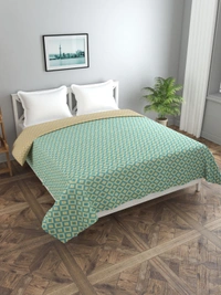 MORADO Glace Cotton Double Bed Size Reversible Quilt Cover/Duvet Cover/Rajai Cover/Blanket Cover with Zipper (90 X 100 Inches, Green Yellow) - Green