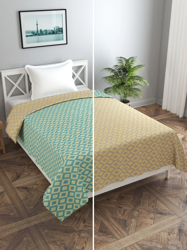 MORADO Glace Cotton Single Bed King Size Reversible Quilt Cover/Duvet Cover/Rajai Cover/Blanket Cover with Zipper (60x90 Inches, Green Yellow) - Green