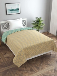 MORADO Glace Cotton Single Bed King Size Reversible Quilt Cover/Duvet Cover/Rajai Cover/Blanket Cover with Zipper (60x90 Inches, Green Yellow) - Green