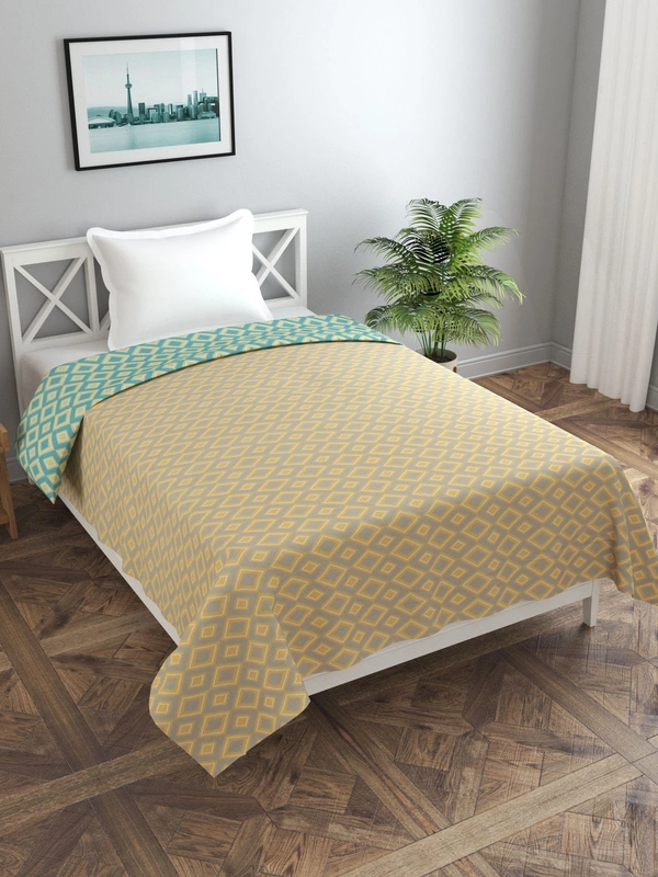 MORADO Glace Cotton Single Bed King Size Reversible Quilt Cover/Duvet Cover/Rajai Cover/Blanket Cover with Zipper (60x90 Inches, Green Yellow) - Green