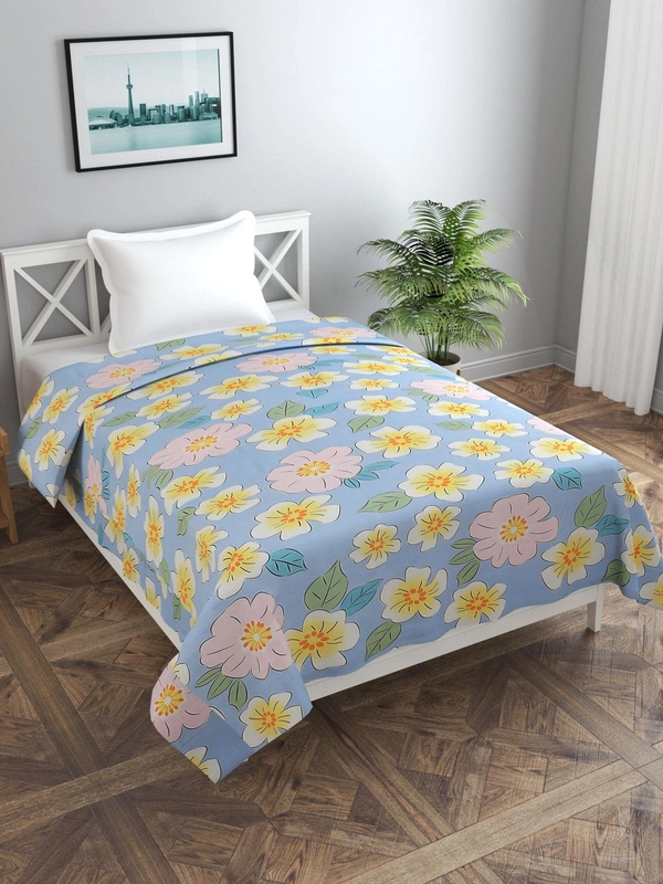MORADO Glace Cotton Single Bed Size Quilt Cover / Duvet Cover / Rajai Cover / Blanket Cover With Zipper (60x90 Inches) - 60x90 Inches, Blue